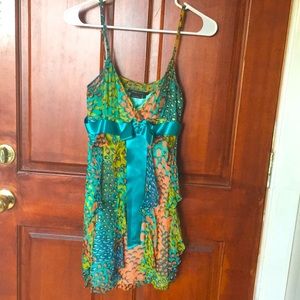 Flirty silk peacock-print minidress